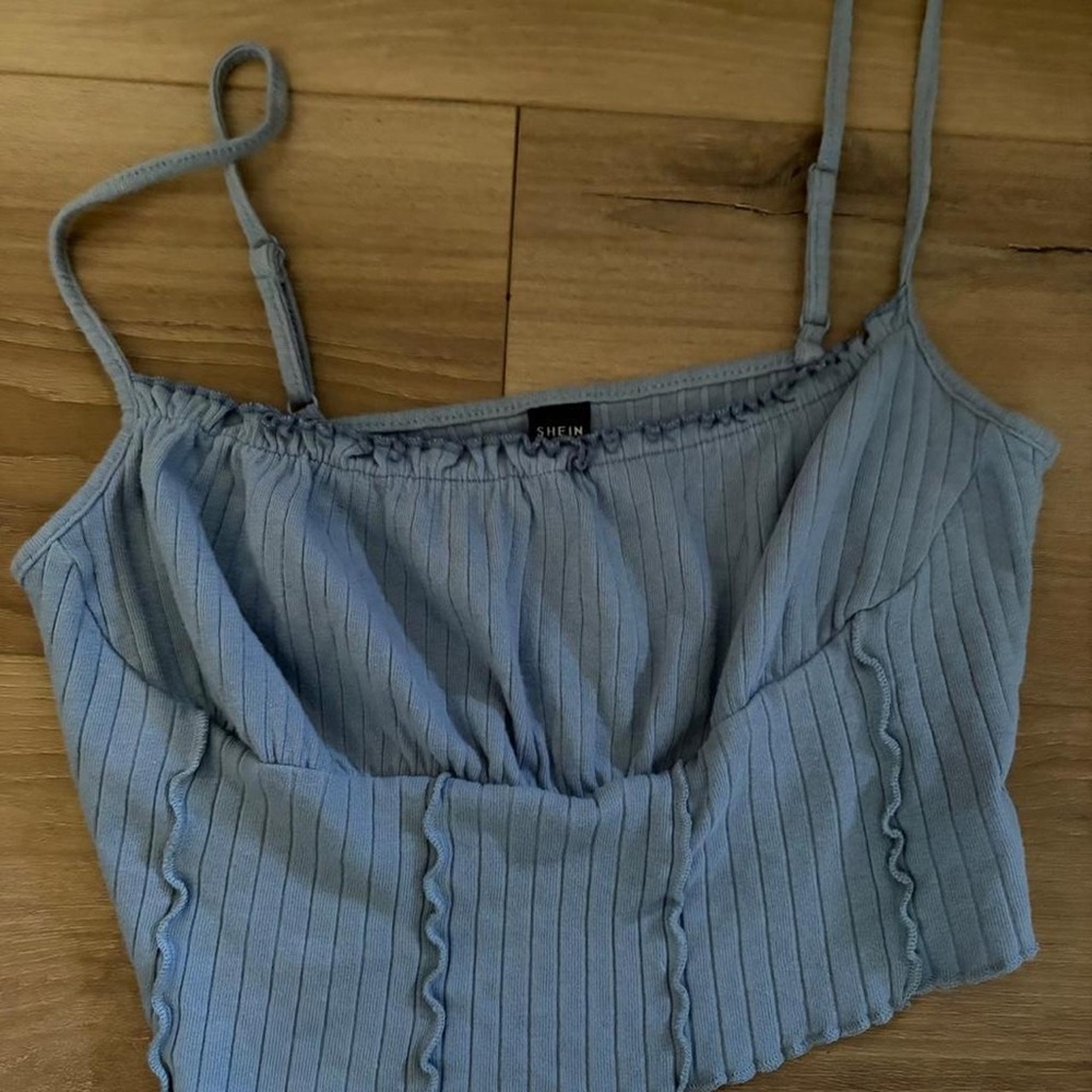SHEIN Light Blue Ribbed V-Neck Cropped Tank Sweater